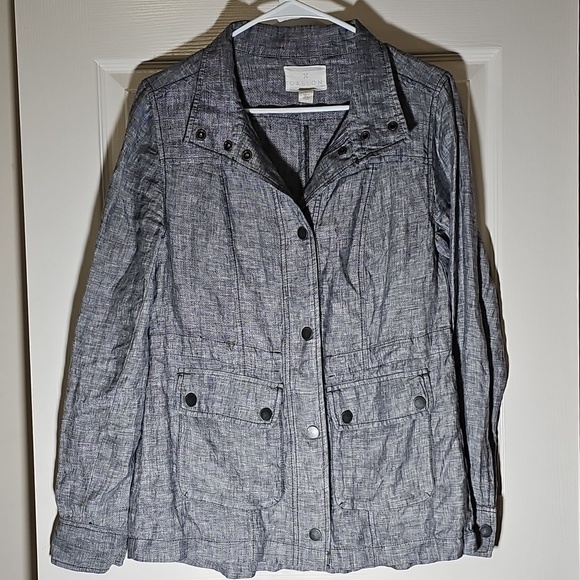Caslon Jackets & Blazers - Caslon 100% Linen Charcoal Gray Snap Jacket Utility Shacket Size XS